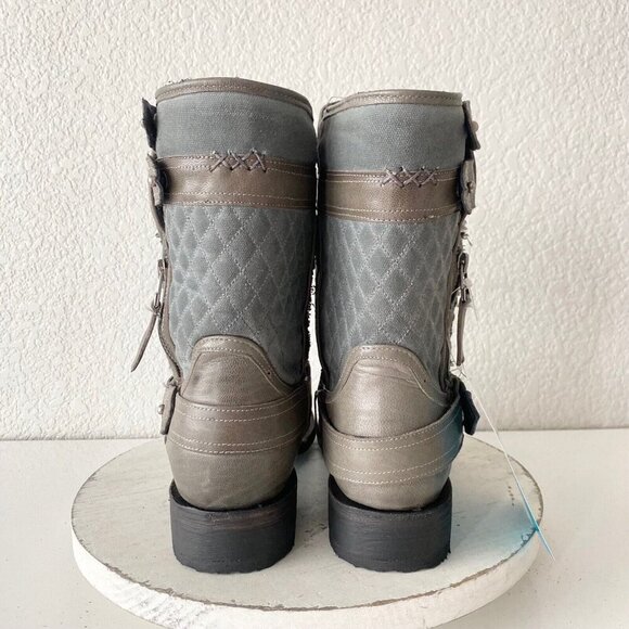 Lane Boots Womens Gray Leather Canvas Mid-Calf Western Moto Style Zip Size 10 - Picture 3 of 11